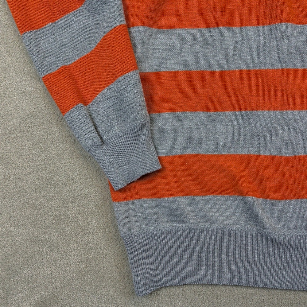 Silverneedle Quarter Zip Sweater Mens Large Gray Orange Striped Mock Neck Knit - Picture 2 of 10